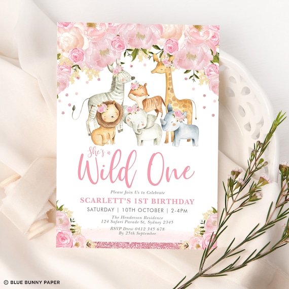 pink safari invitation templates