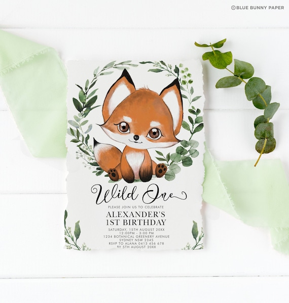 Editable Fox 1st Birthday Invite. Woodland Wild One Party Printable ...