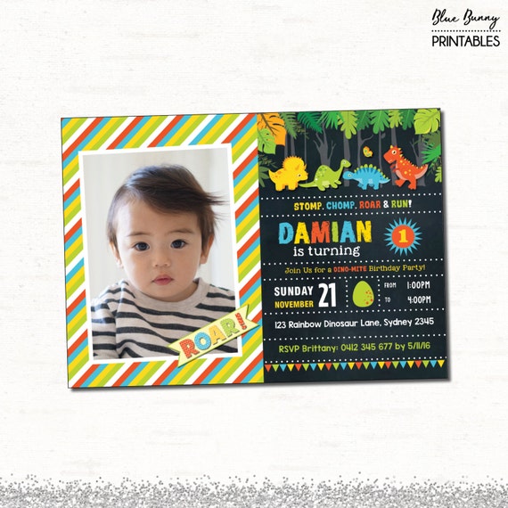 DINOSAUR INVITATION. Dinosaur Birthday Invitation. Printable. T-Rex. Baby Shower. Dinosaur First Birthday. Chalkboard. DIGITAL Invite. DIN1 Il_570xn