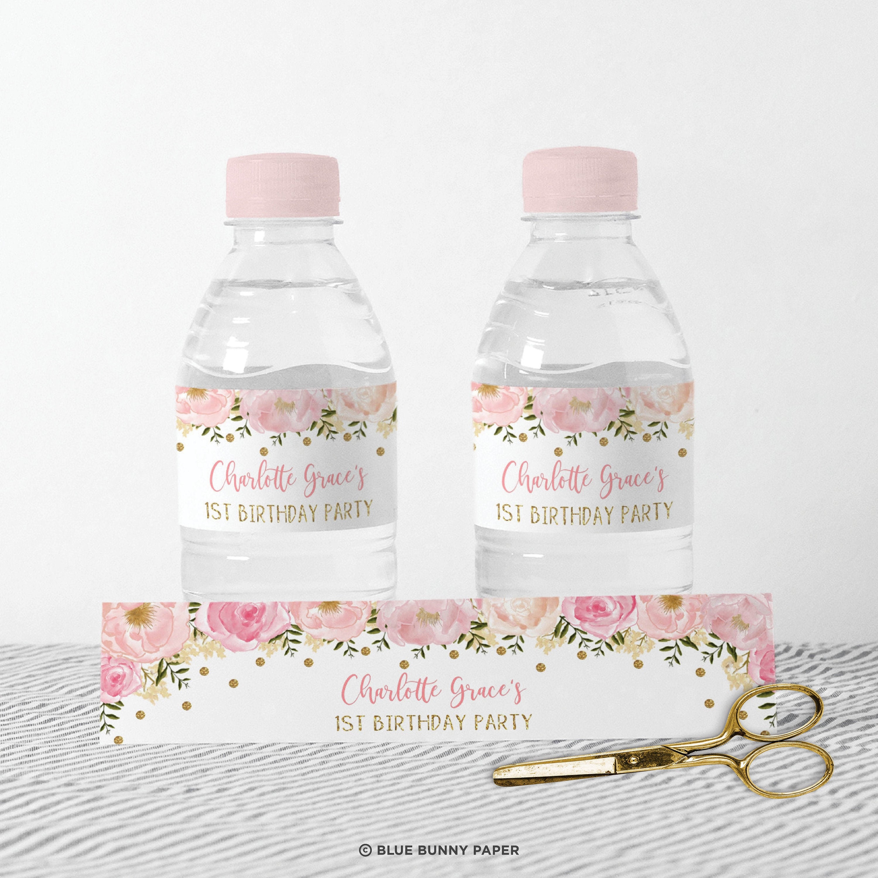 Light Pink Floral Water Bottle Labels - Chicfetti