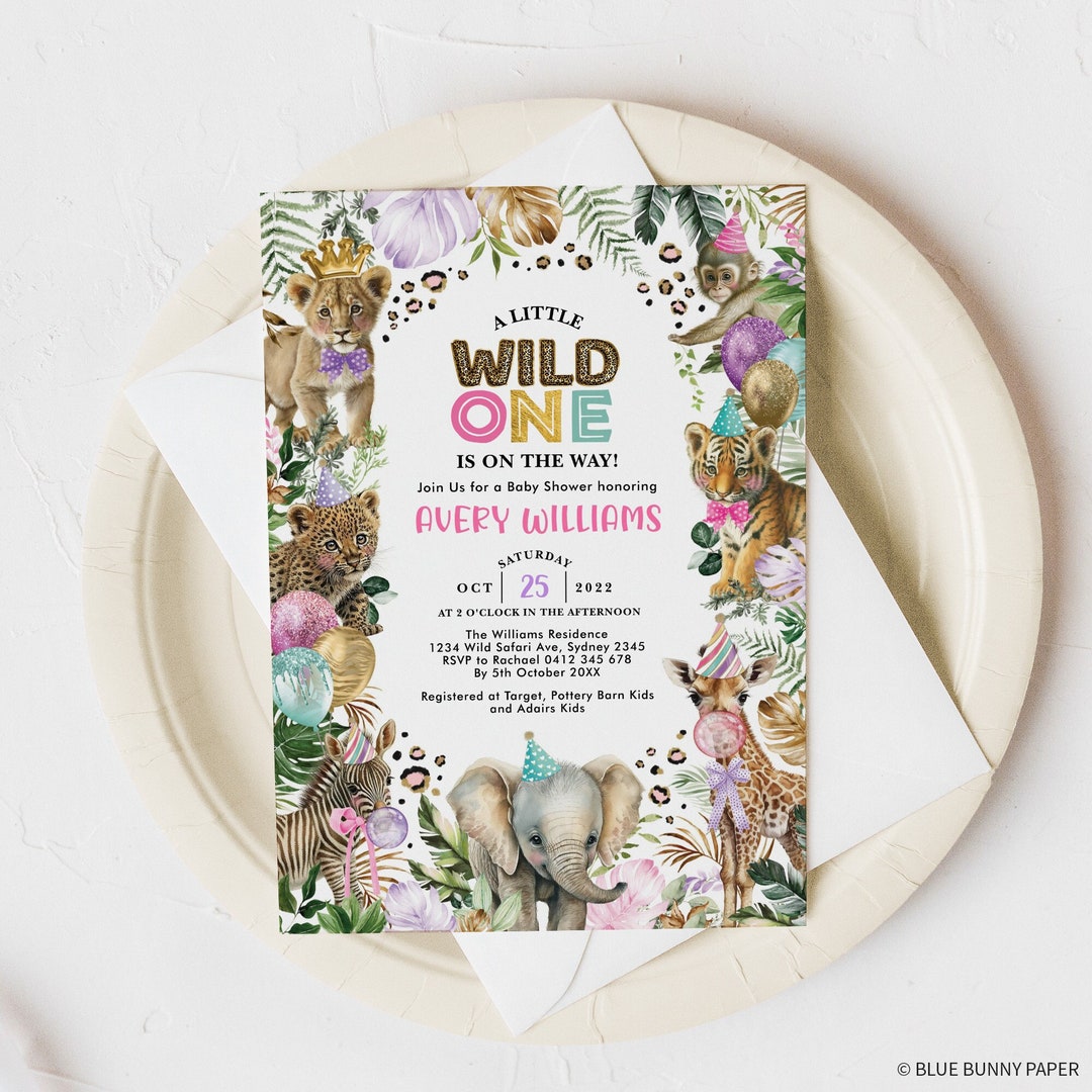 Entzückende Safari Babyparty Einladung Editierbare Vorlage Dschungel Tiere  mit Partyhüten Rosa Text Corjl Sofortiger Download Printable SAF14 - Etsy  Österreich, image size:1080x1080