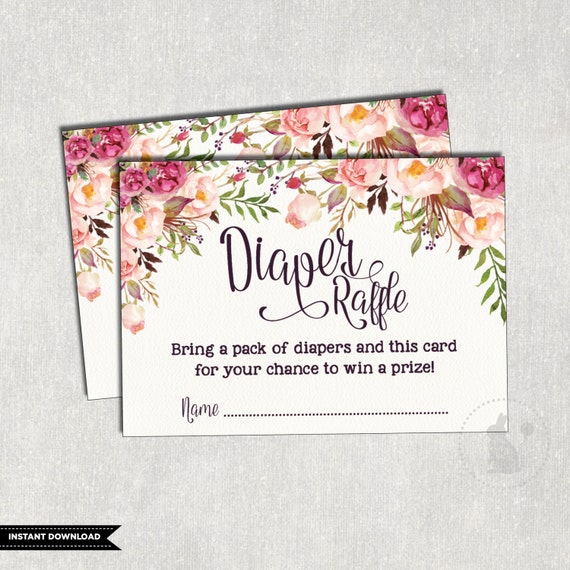 Shabby FLORAL DIAPER Raffle Printable. Flower Baby Shower. Garden Baby Raffle Ticket. Cottage Chic Insert Card. Boho Shower. Rustic. FLO7 Il_570xn