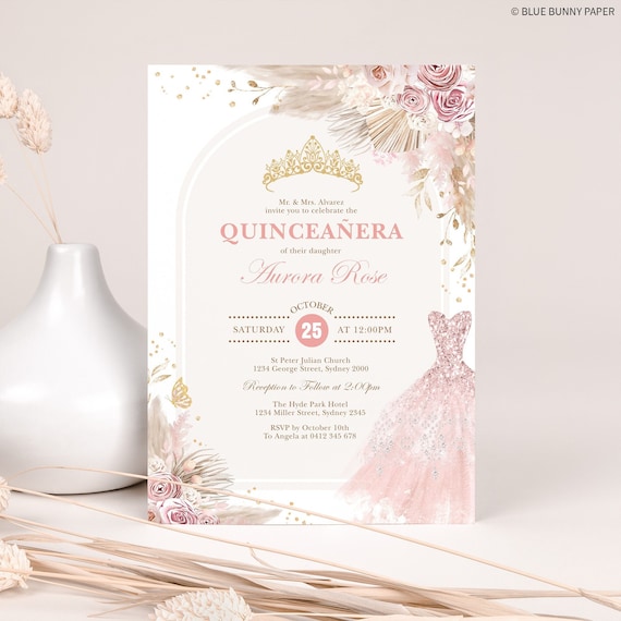 Blush Pink Quinceañera Invitation Template