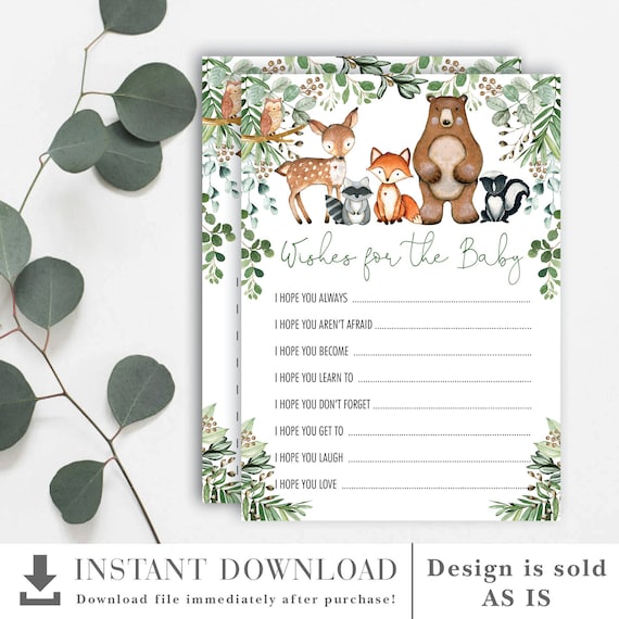 Wishes for the Baby. Woodland Animals Baby Shower Game. Greenery Forest Neutral Baby Sprinkle Printable. Instant Download. WOOD24 Il_570xn
