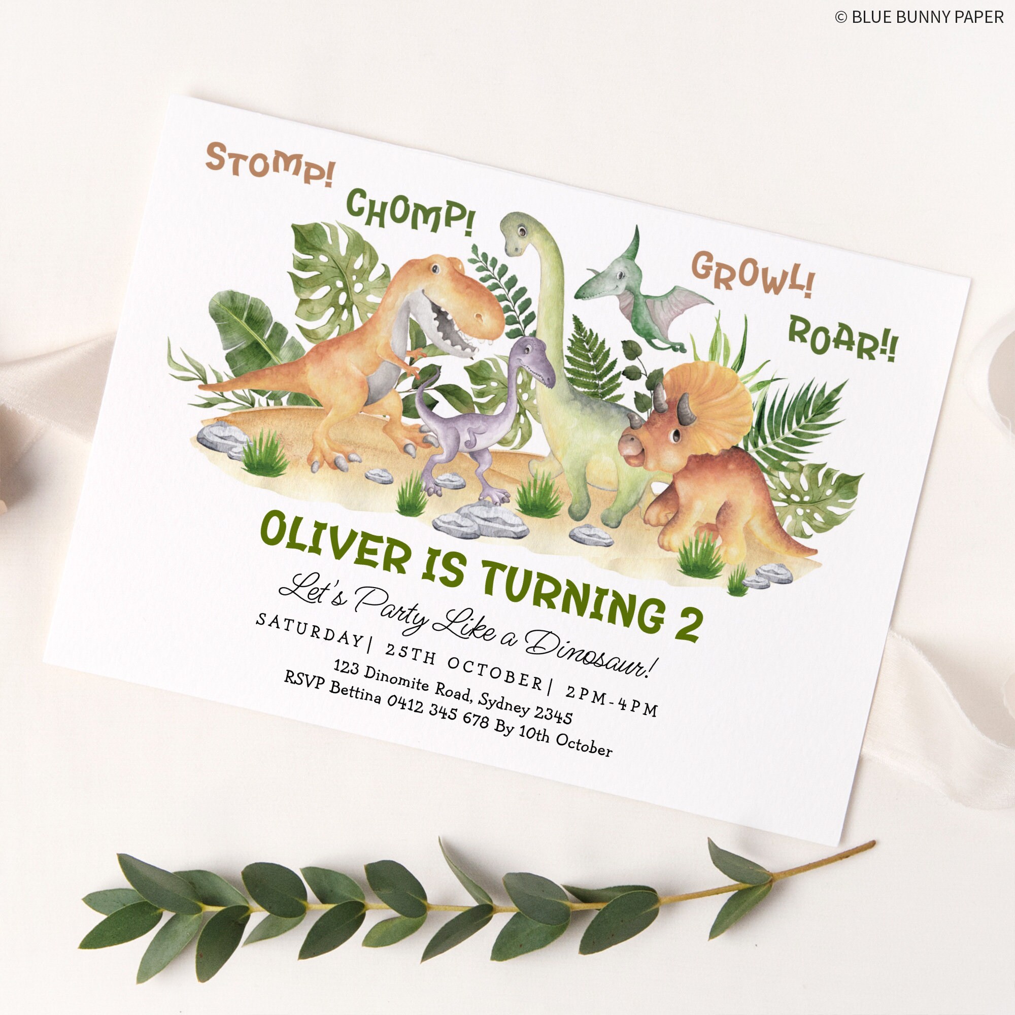 Dinosaur Boy Birthday Invitation Template Editable Cute Dino Invite ...