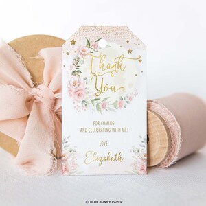Blush Moon Favor Tag Template Twinkle Little Star Girl Baby Shower Thank You Tag Pink Gold Space Galaxy Birthday EDITABLE TEMPLATE, MOON10