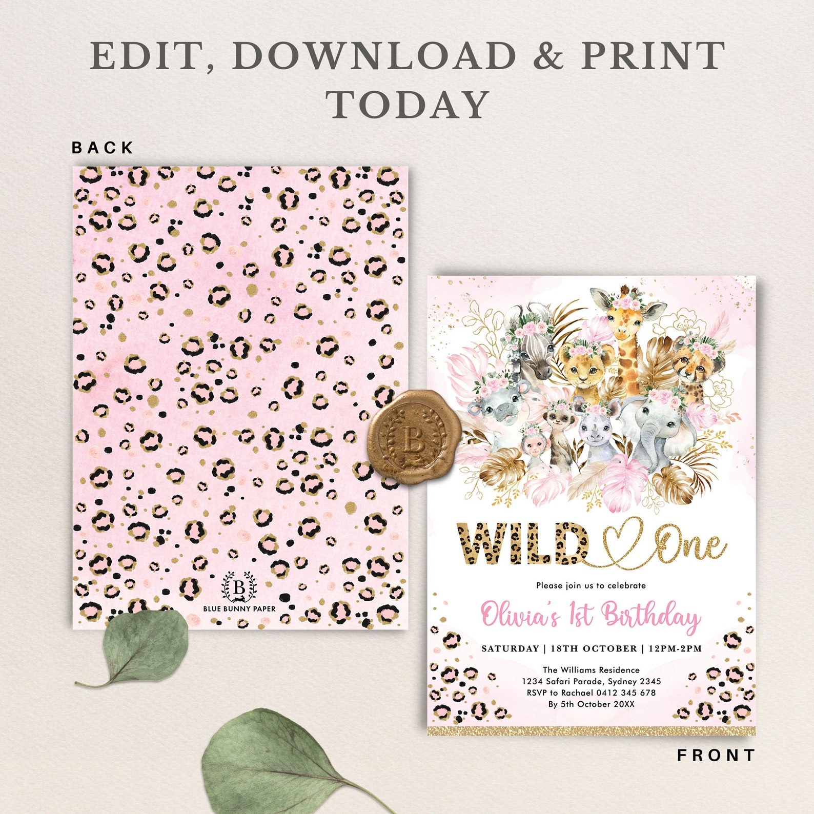 Girl Wild One 1st Birthday Invitation Boho Safari Animals - Etsy