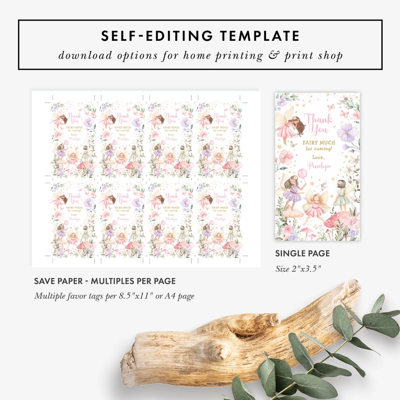 Editable Favor Tag Template Fairy Theme Girl Birthday or Baby - Etsy ...