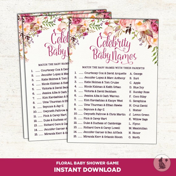 Celebrity Baby Names Cottage Chic Baby Shower Printable Game