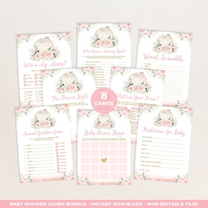 Pumpkin Girl Baby Shower GAMES BUNDLE, Fall Printable Games Package, Blush Floral Autumn Baby Girl, Bingo Predictions Instant Download, PUM5