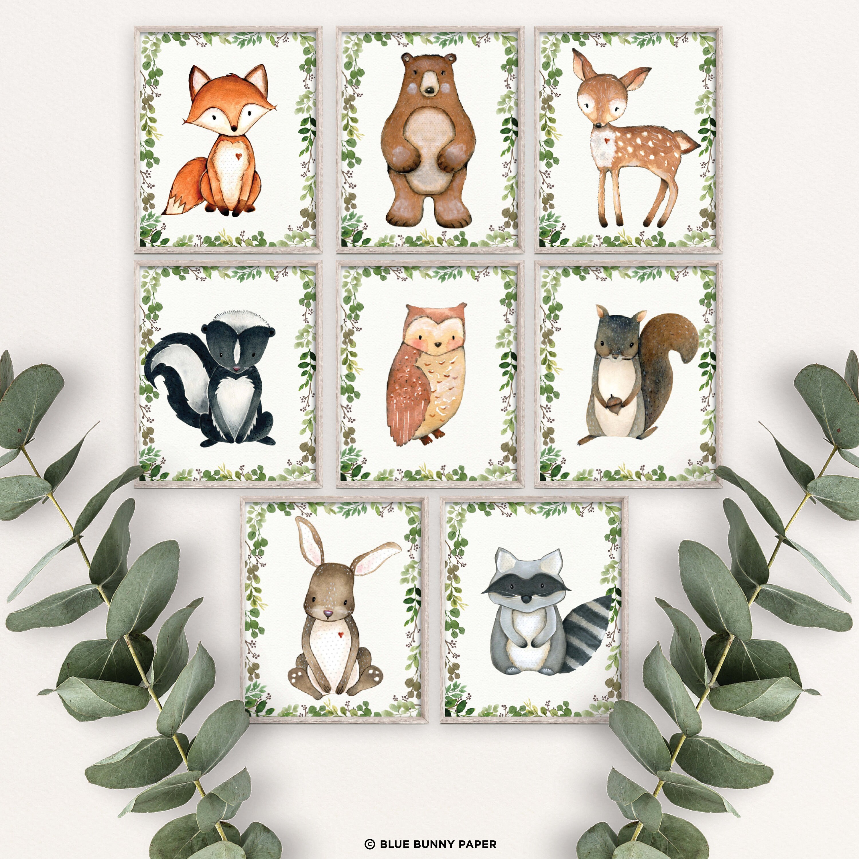 Woodland Nursery Prints Set of 8. Greenery Forest Animals Printable ...