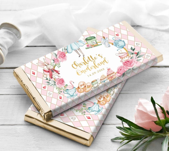 Alice in Wonderland Chocolate Wrapper / Onederland Birthday Candy Bar Wrapper / Mad Hatter Tea Party Favors EDITABLE TEMPLATE Download, AL1 Il_570xn