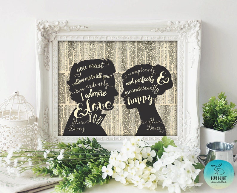 JANE AUSTEN QUOTE. Pride and Prejudice Quote. Mr and Mrs Wedding Sign. Jane Austen Gifts. Printable. Wall Art. Romantic Anniversary Gift image 1