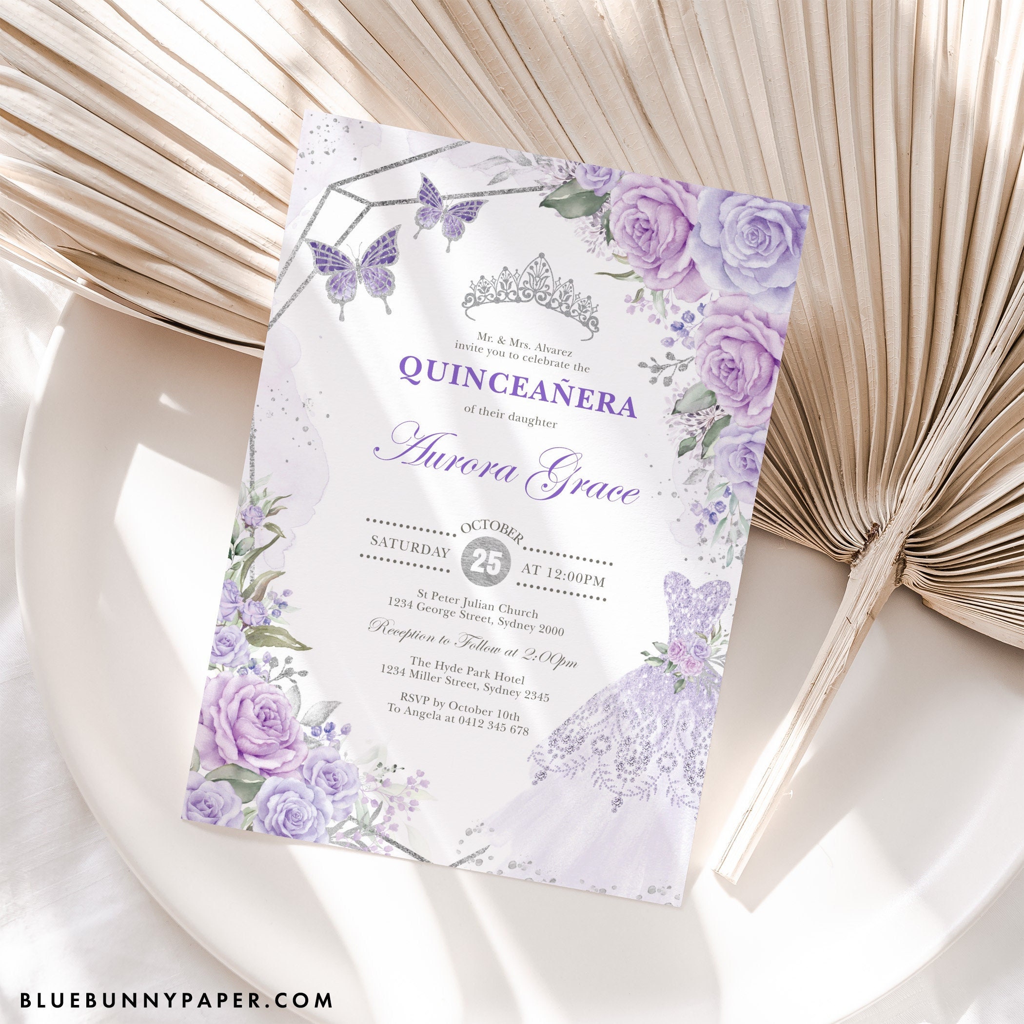 Gold and Purple Glitter Quinceanera Invitations, Quinceanera Invitations,  Purple Quinceanera Invitation, Printable Quince Invitations, Corjl -   Denmark