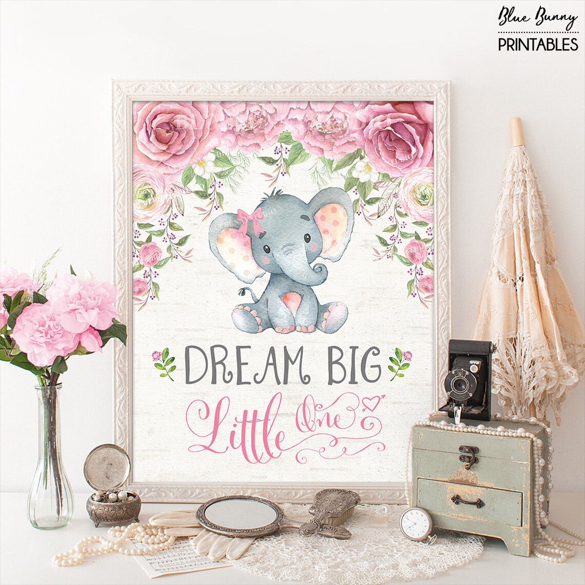 Girl Elephant Baby Nursery Art. 8x10 11x14 16x20 PRINTABLE Etsy