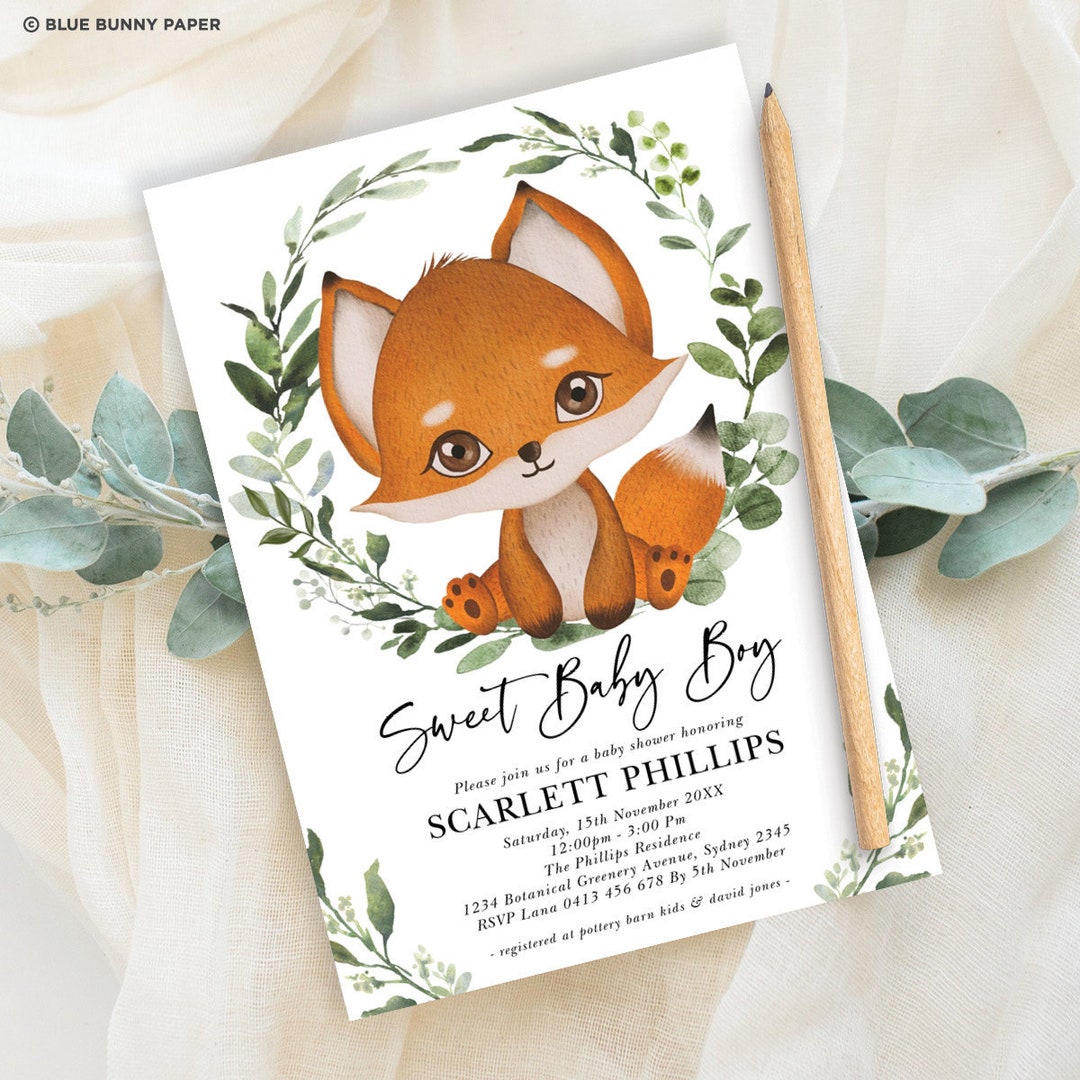 Editable Fox Baby Shower Invitation, Greenery Fox Couples Baby Shower ...