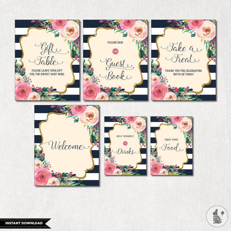 Printable Floral Baby Shower Table Signs. 6 Signs. Gift Table Etsy