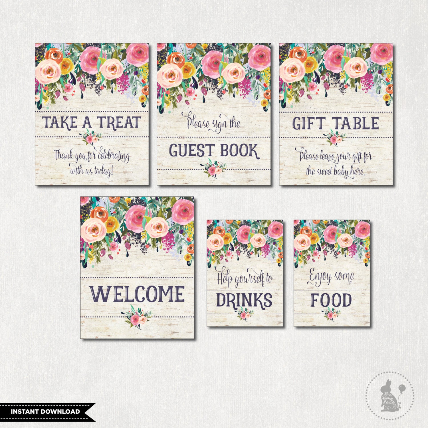 Printable Floral Baby Shower Table Signs. 6 Signs. Gift Table Etsy