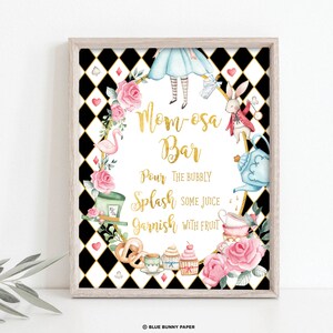 Mom-osa Bar Sign, Alice in Wonderland Baby Shower Decoration, Mad Hatter Tea Party Printable Decor, Digital INSTANT DOWNLOAD, AL1