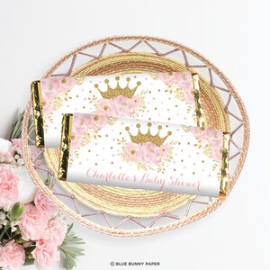 EDITABLE Princess Chocolate Bar Wrapper. Blush Gold Crown Candy Bar Wrapper. Pink Floral Birthday Favors Printable Template Download. FLO18I