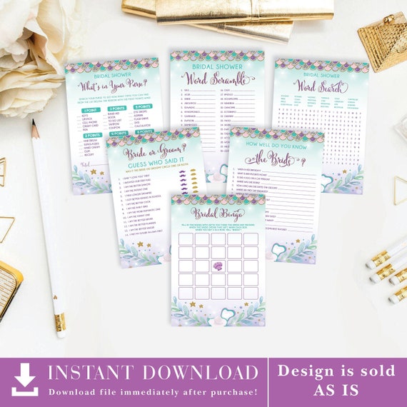 Mermaid BRIDAL SHOWER Games Package. Beach Wedding Shower Games. Under the Sea Bride or Groom. Whats in Your Purse. Bridal Bundle. MER4 Il_570xn