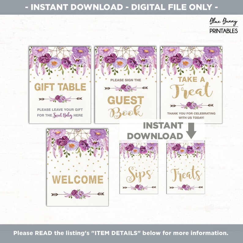Floral Baby Shower Table Signs. 6 Printable Signs. Boho Gift Etsy
