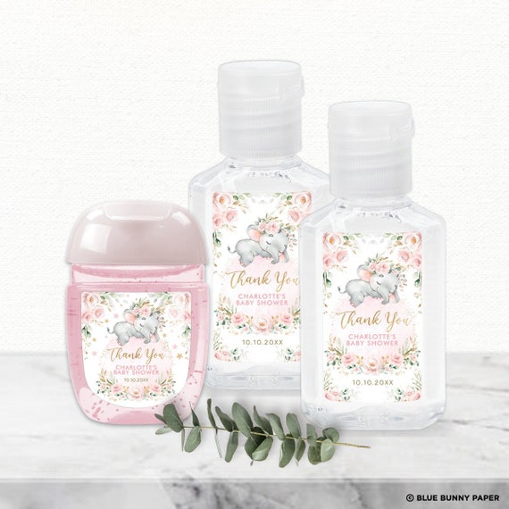Blush Elephant Hand Sanitizer Label Template, Pink Floral Baby Shower Favors, Twinkle Little