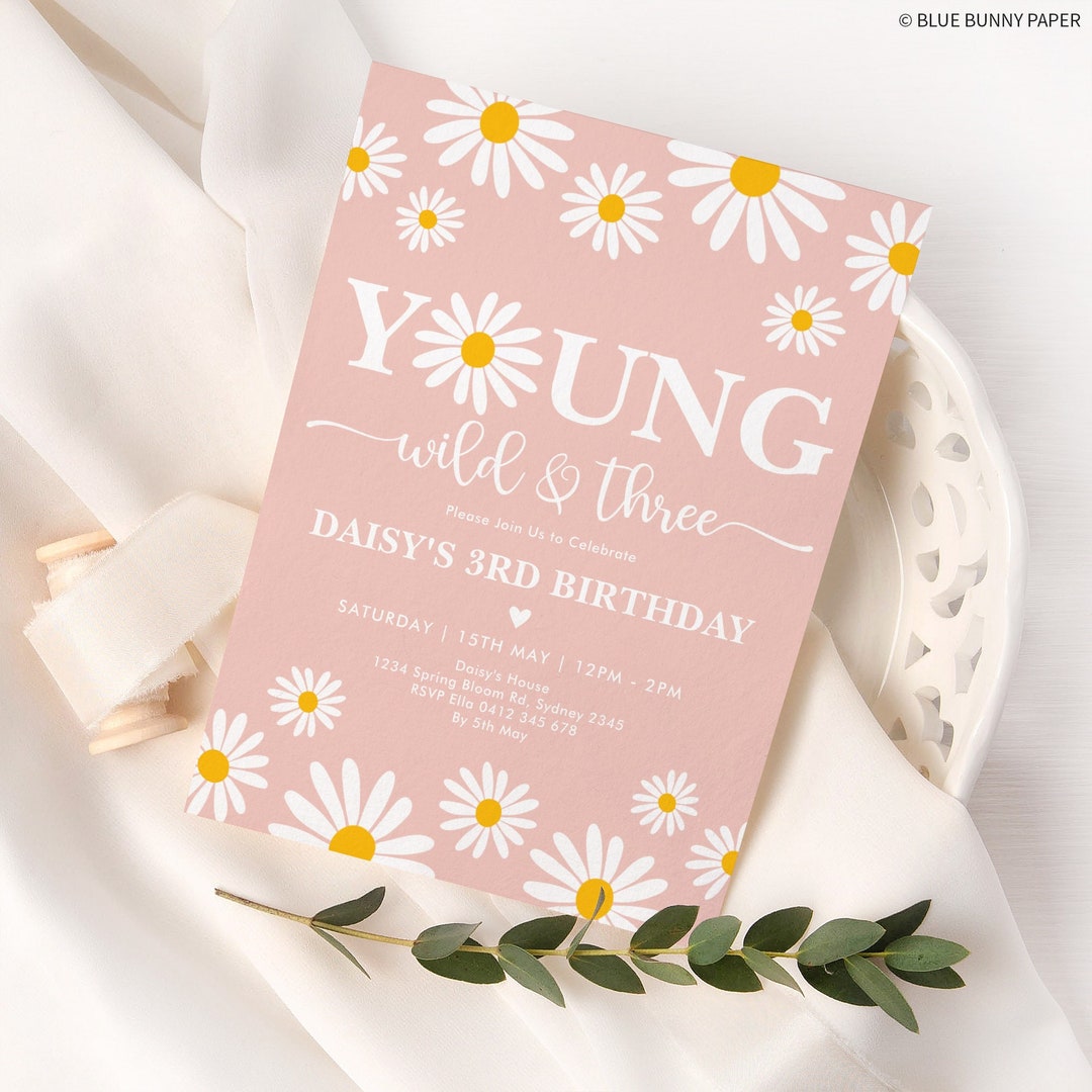 Editable Groovy Young Wild and Three 3rd Birthday Invite -  Denmark