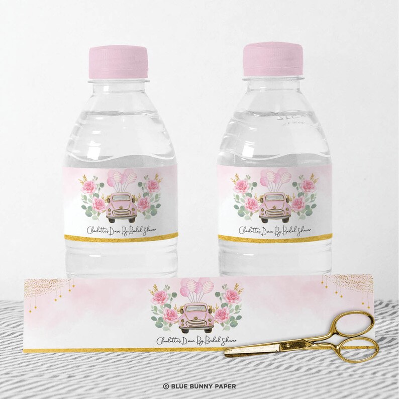 Drive By Baby Shower Water Bottle Labels Pink Floral Car Drive Etsy