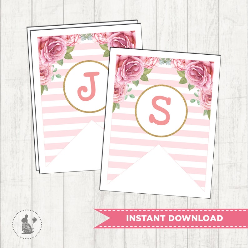 floral printable banner all letters numbers instant etsy