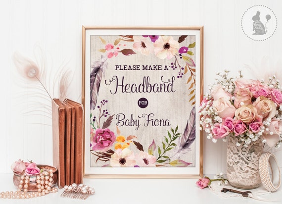 Boho Headband Sign Printable Floral Baby Shower Headband Station