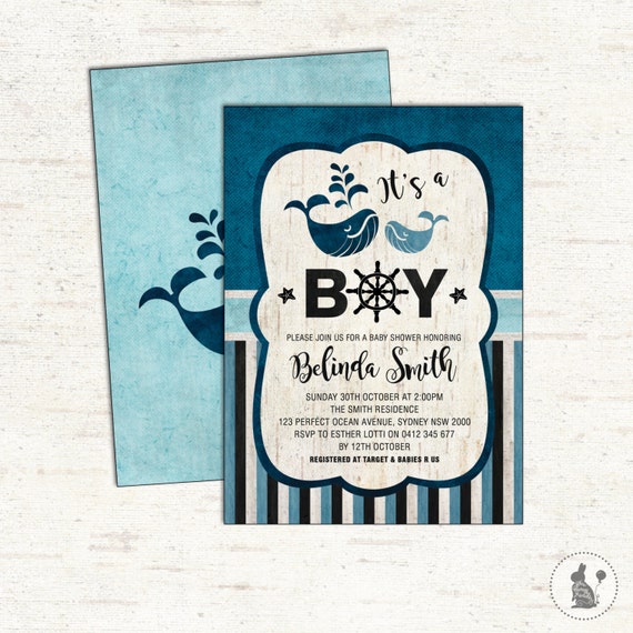 WHALE Baby Shower Invitation. Vintage Nautical Baby Shower Invite. Rustic Boy Baby Shower. Navy Blue Anchor Baby Shower. Sea. NAU4 Il_570xn