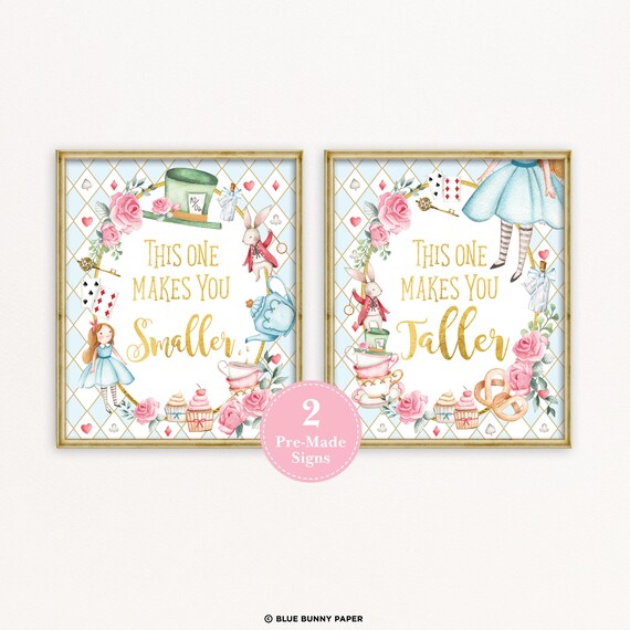 Alice in Wonderland Birthday Decorations, Mad Tea Party Signs, Alice in Onederland, Blue Gold Baby Shower Decorations INSTANT DOWNLOAD, AL1 Il_570xn