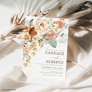 Boho Wedding Invitation, Terracotta Flower Wedding Invite, Rustic Burnt Orange Ivory Fall Wedding, EDITABLE TEMPLATE Corjl Download, FLO5 image 6