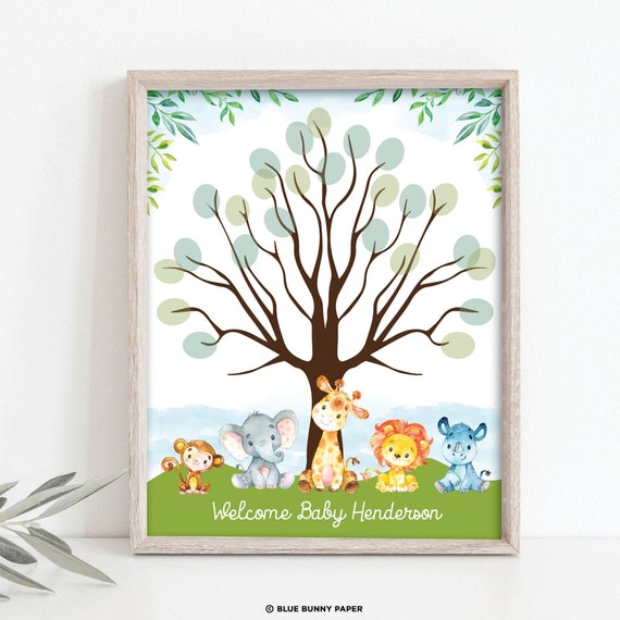 Editable Jungle THUMBPRINT GUESTBOOK Printable Sign, Safari Baby Shower ...