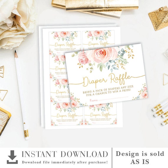 Diaper Raffle Shabby Chic Lavender Instant Download Flowers DIY Blush Pink and SIlver LSGF1 3.5 x 2 Floral Printable