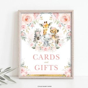 Blush Safari Baby Shower Dekorationen, Karten und Geschenke Zeichen, Dschungel wilde Tiere Mädchen Geburtstagsparty druckbare INSTANT DOWNLOAD, SAF8