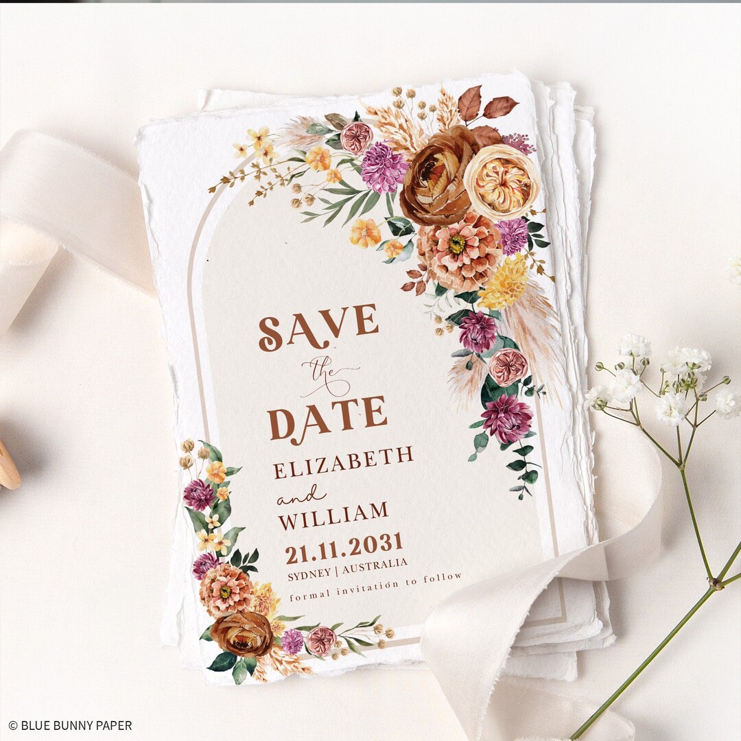 Fall Save the Date Template Boho Autumn Wedding Digital Invite Rustic ...