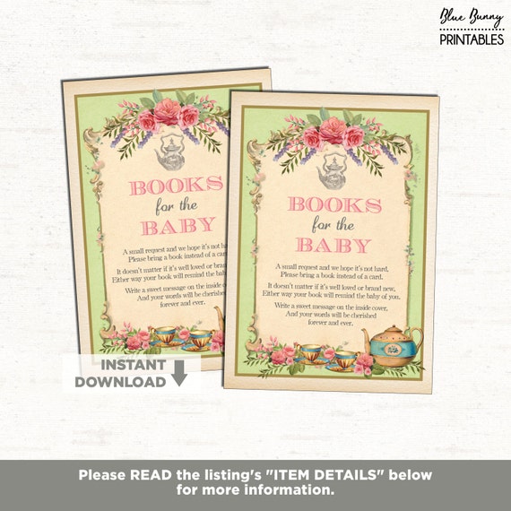 Vintage Books for the Baby Invitation Insert Card. Floral Kitchen Tea Party Baby Shower Book Request Printable Card. High Tea. Teapot. TEA8 Il_570xn