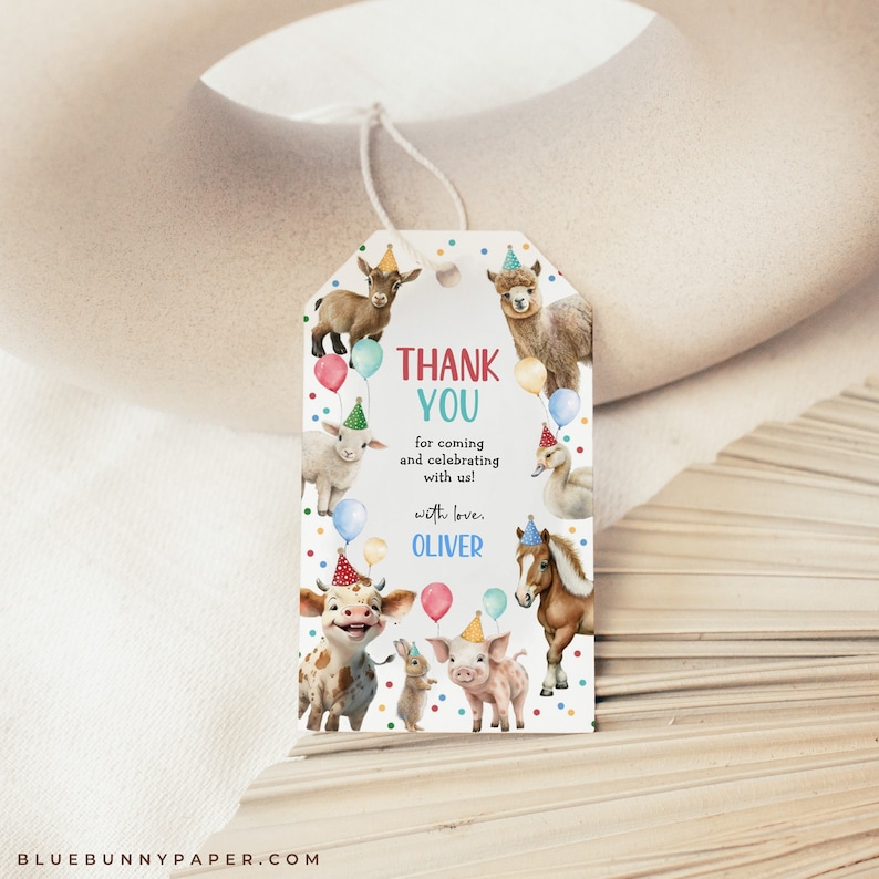 Editable Farm Birthday Favor Tag Barnyard Animals Thank You Favors Farm ...