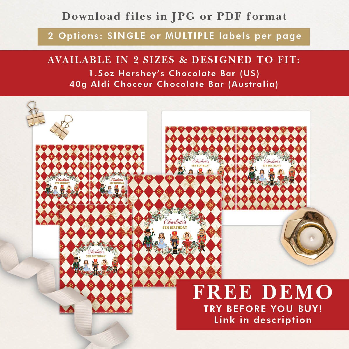 Editable Nutcracker Chocolate Wrapper Winter Holiday Birthday Etsy