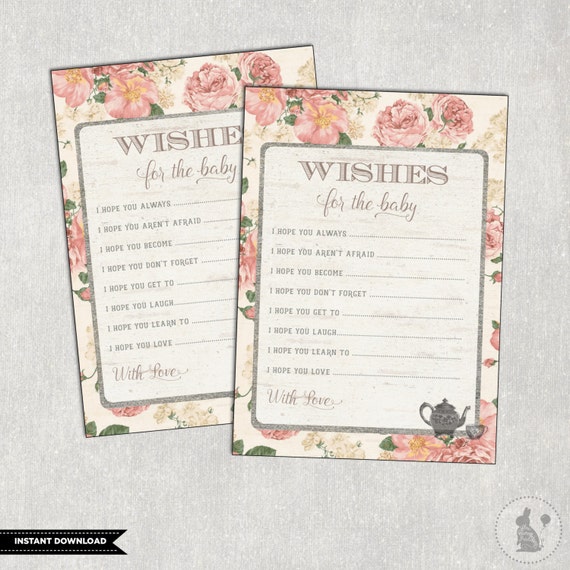 Floral Baby Shower Game. Kitchen Tea Wishes for the Baby Card. Vintage Tea Party Well Wishes Card. High Tea. Rustic. Baby Girl. R-SHAB Il_570xn