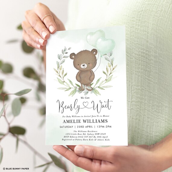 Bear Baby Shower Invitation Template Teddy Bear Baby Boy Invite, We Can
