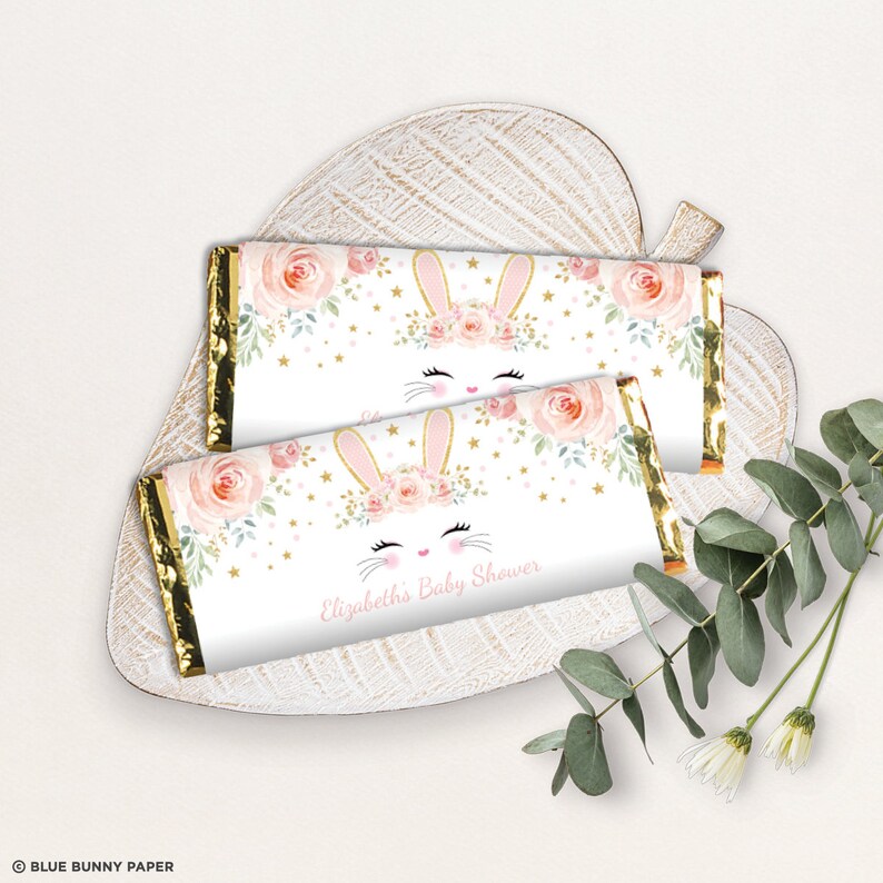 EDITABLE Bunny Chocolate Wrapper / Girl Rabbit Birthday Candy Bar Label ...