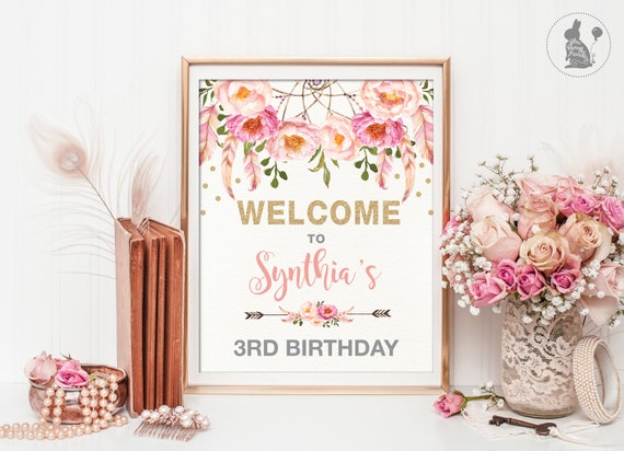 Bohemian Floral Welcome Sign Boho First Birthday Printable Sign