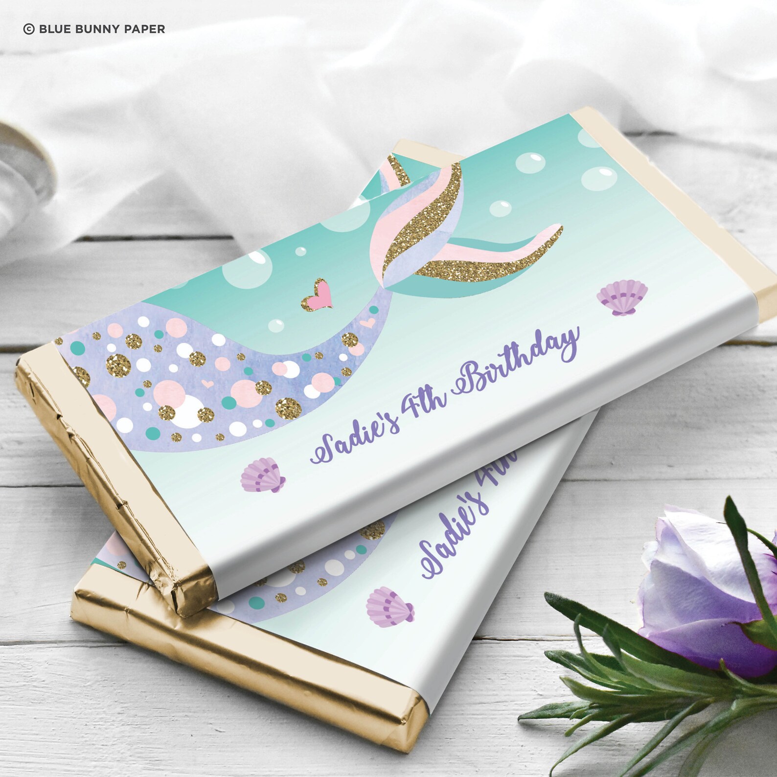EDITABLE Mermaid Chocolate Bar Wrapper, Under the Sea Birthday Party ...