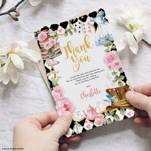 Alice in Wonderland Thank You Card, Mad Hatter Tea Party, Alice in Onederland Birthday, High Tea Baby Shower EDITABLE TEMPLATE Download, AL3 image 4