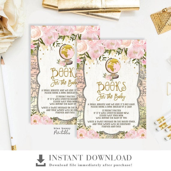 Pink Floral Travel Baby Shower Printable. Vintage Map Books | Etsy