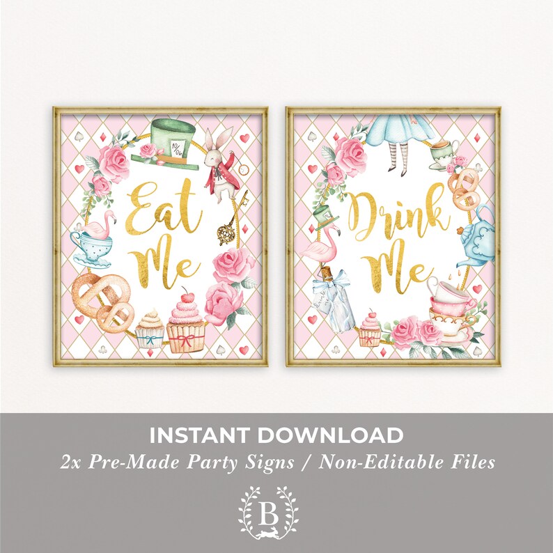 Alice in Wonderland Party Signage, Eat Me Drink Me Signs, Mad Tea Onederland 1st Birthday Food Table Decorations INSTANT DOWNLOAD, AL1 image 2