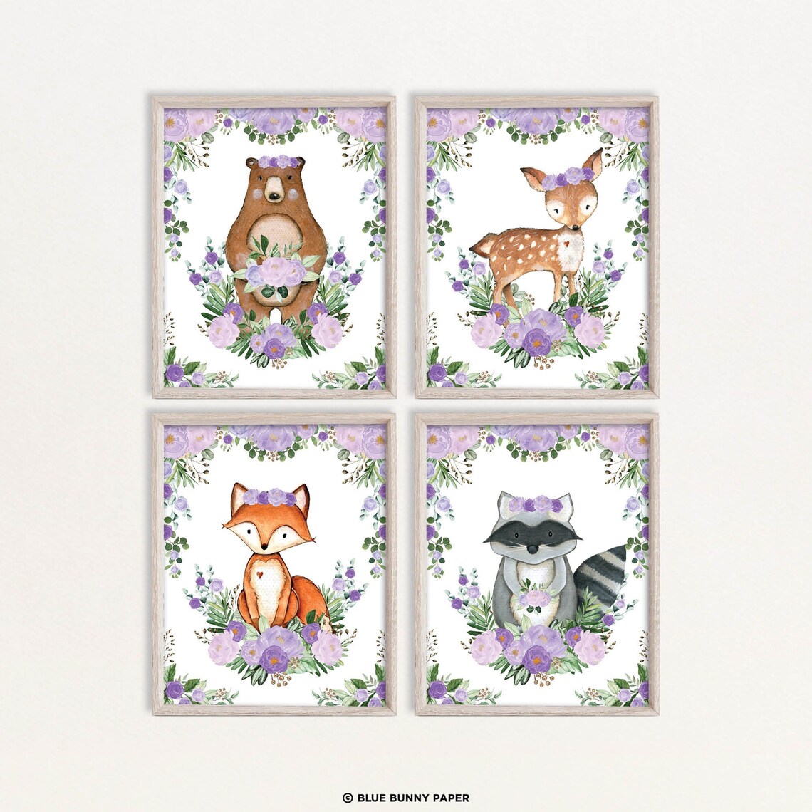 4x Girl Woodland Animals Printable Signs Purple Floral Forest - Etsy